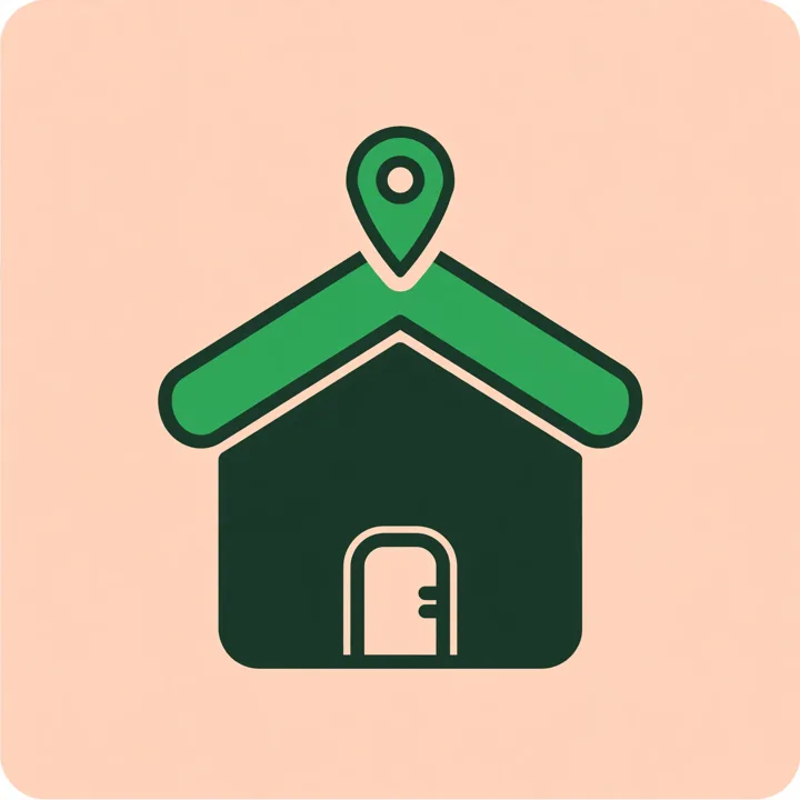 Ilustração de uma casa com um pin de localização
